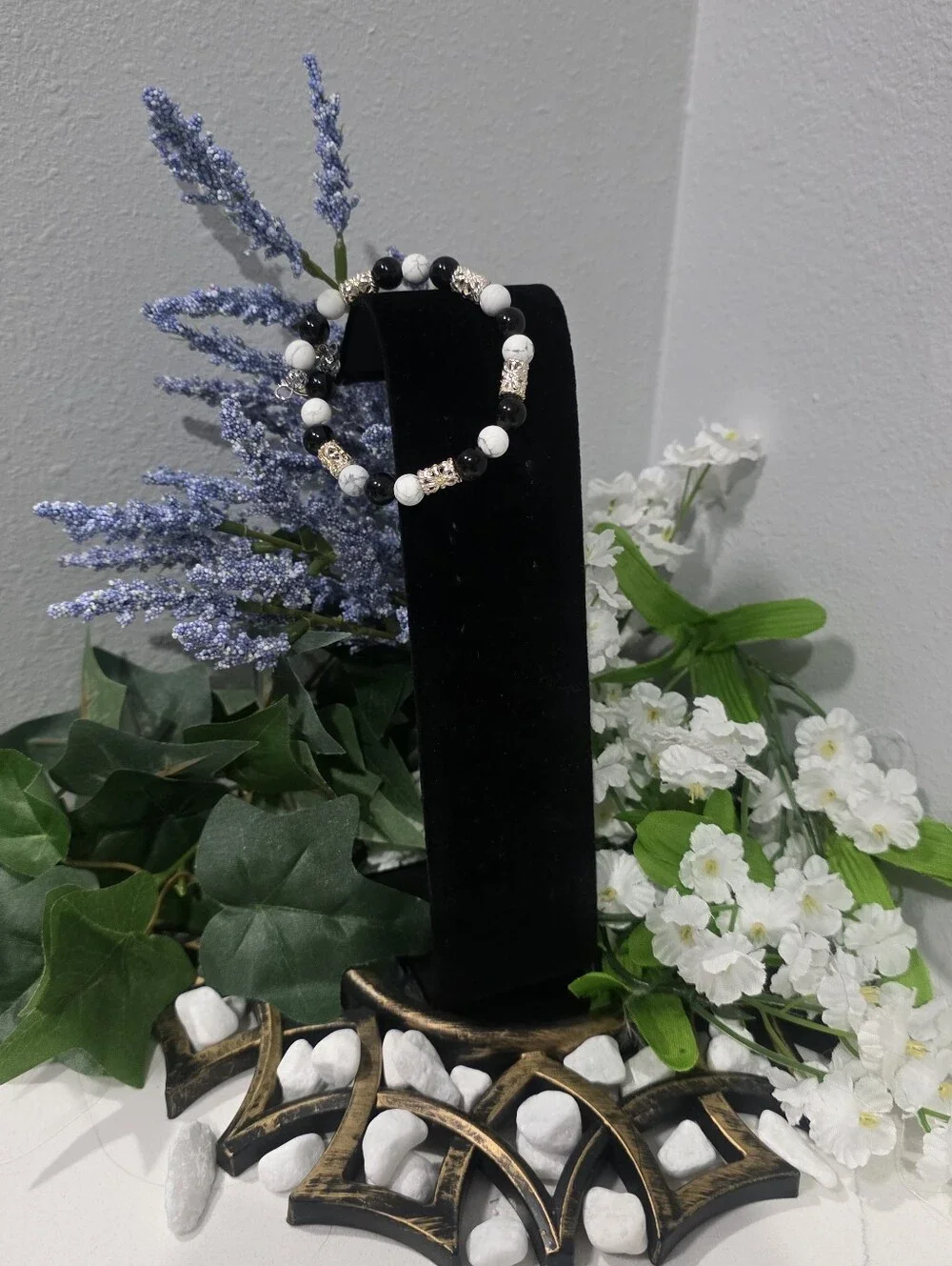 Marbled Howlite & Silver Obsidian Bracelet